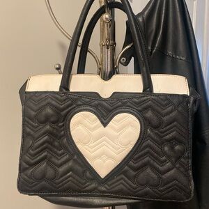 Betsy Johnson Heart Tote Black&White Bag
